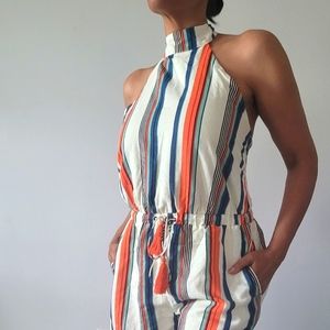 Backless Multicolored Striped Romper